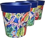 Hum Flowerpots 22cm Set of 3 Indoor Outdoor Plastic Plant Pots Blue Leaves