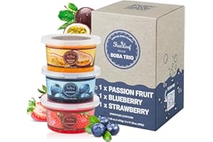 Fizzleaf Popping Boba Pearls Trio - Strawberry Popping Boba, Blueberry, Passion Fruit - Bubble Fruit Bursting Pearls for Bubble Tea, 3 Pack, 1 pound (490g) Each