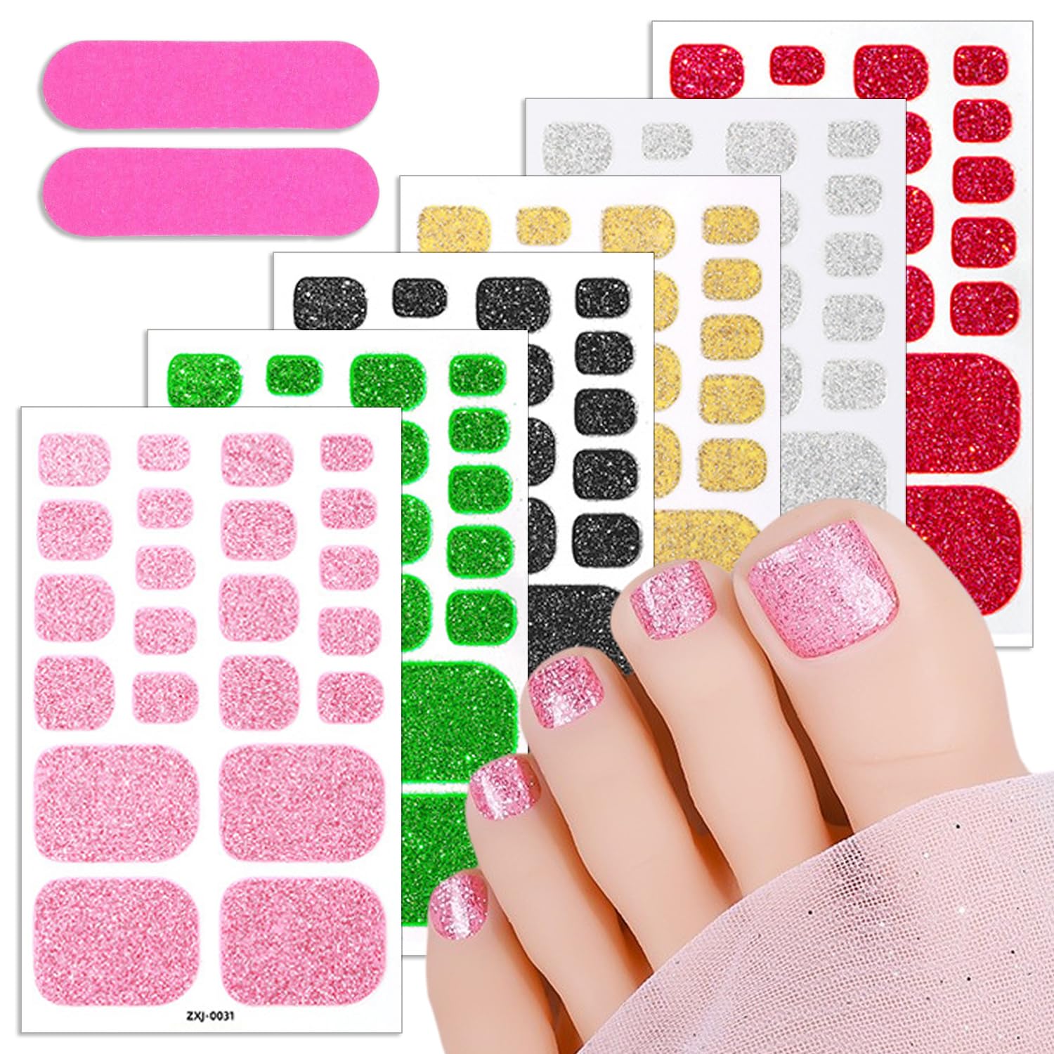 Photo 1 of KTAABTR 6 Sheets Solid Color Toe Nail Wraps Stickers Glitter Gel Toe Nail Polish Strips Waterproof Self Adhesive Design Pink Black Red Gel Toe Nail Stickers for Women DIY Manicure Decoration