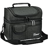 Tirrinia Reusable Lunch Box for Men Women, Insulated Lunch Bag Adult Work, Double Decker Leakproof Lunchbox for Office Picnic Beach—Dual Compartment Lunch Cooler Bag