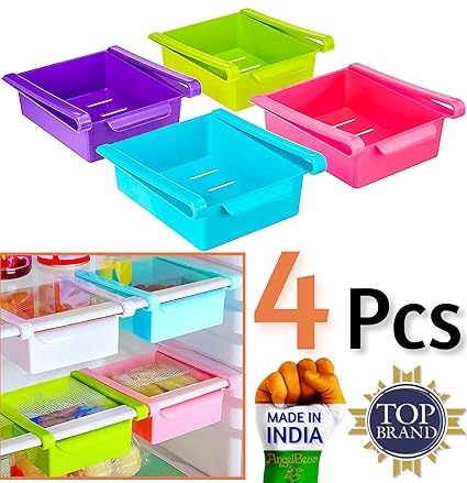 Angel Bear 4 Pcs Fridge Space Saver Organizer Slide Storage Rack Shelf Drawer