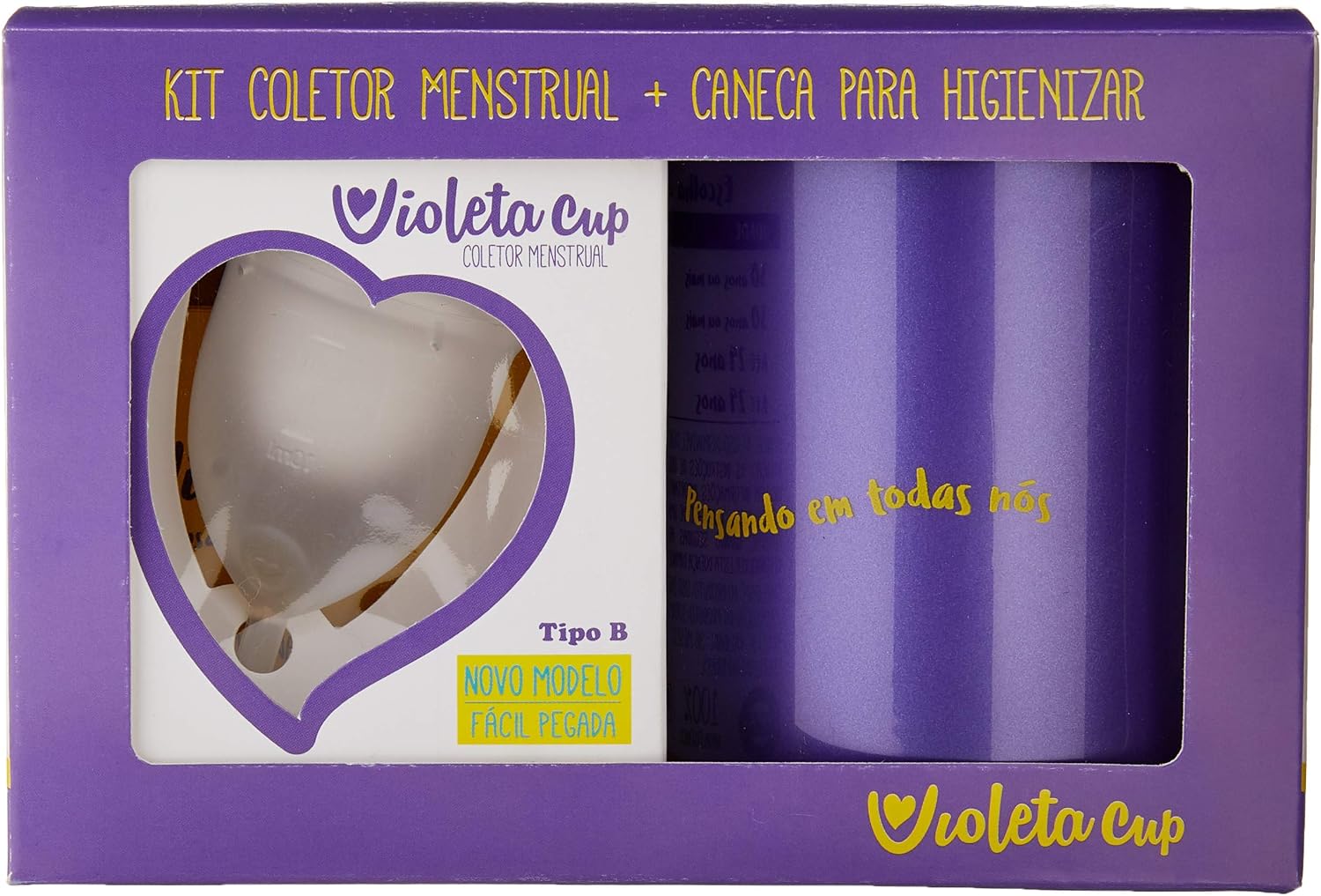 Kit Coletor Menstrual Violeta Cup B Transparente + Caneca Higienizadora