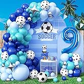 Soccer 9th Arch Garland Kit, Royal Blue Teal Light Blue Balloon Arch, 40 Inch Number 9 Star Foil Balloon for Boys 9 Years Old Football Birthday Decorations