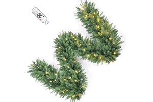 INSTREE CHRISTMAS 9FT Pre-Lit Artificial Christmas Garland with Dual Color LED Lights and Timer by Remote Control and Batteries Operated, Holiday Decorations, for Indoor Door Home Stairs Fireplaces Wall