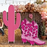 Sliner 3 Pcs Cowgirl Western Party Decorations, Pink Cactus and 2 Boots | 23-35 Inch Standees, Western Birthday Backdrop, Rodeo Bachelorette Setup, Photography Booth Prop, Easy Assembly