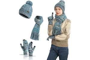 3 in 1 Winter Beanie Hat Neck Warm Scarf and Touch Screen Gloves Set for Women and Men,Knit Cap Set