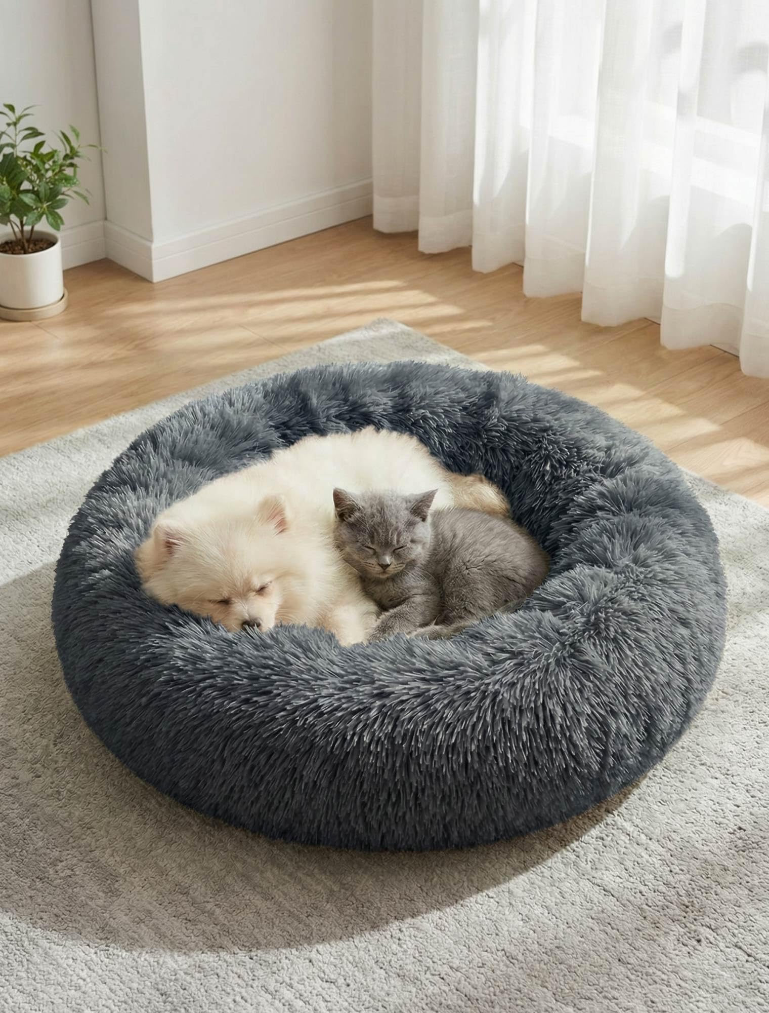 Comfy Calming Anti-Anxiety Donut Bed for Small Dogs - Luxury Warm Fluffy Pet Cuddler With Anti-Slip Bottom, Washable Round Design for Small Medium Cats and Dogs (S, Dark Gray) — image 1