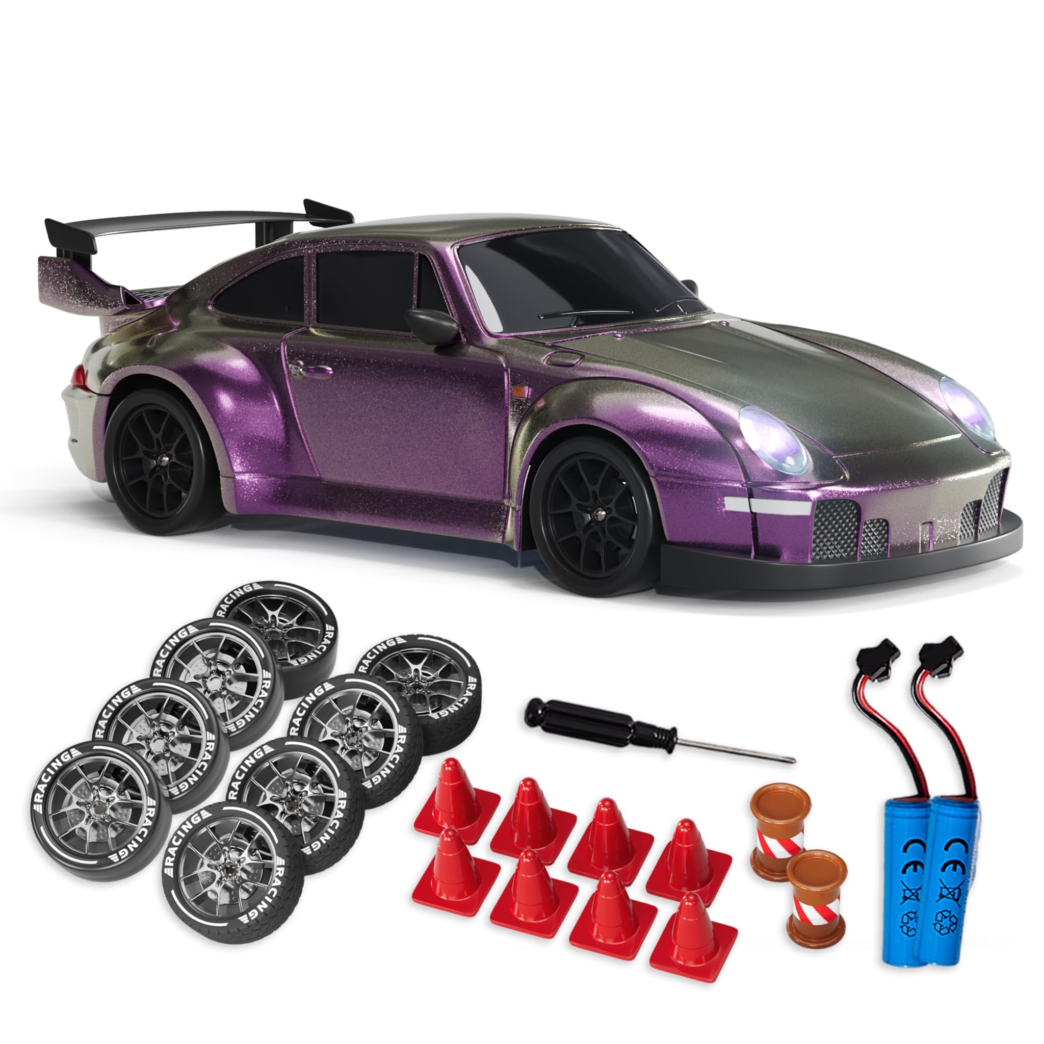 Clutch Mode 2‑in‑1 Drift & Street RC Car – 1:24 Scale, 4WD, 12.4MPH – Includes Remote, 2 Batteries, Drift Wheels, Rubber Wheels & Accessories – Ready to Run (Iridescent Purple) — image 1