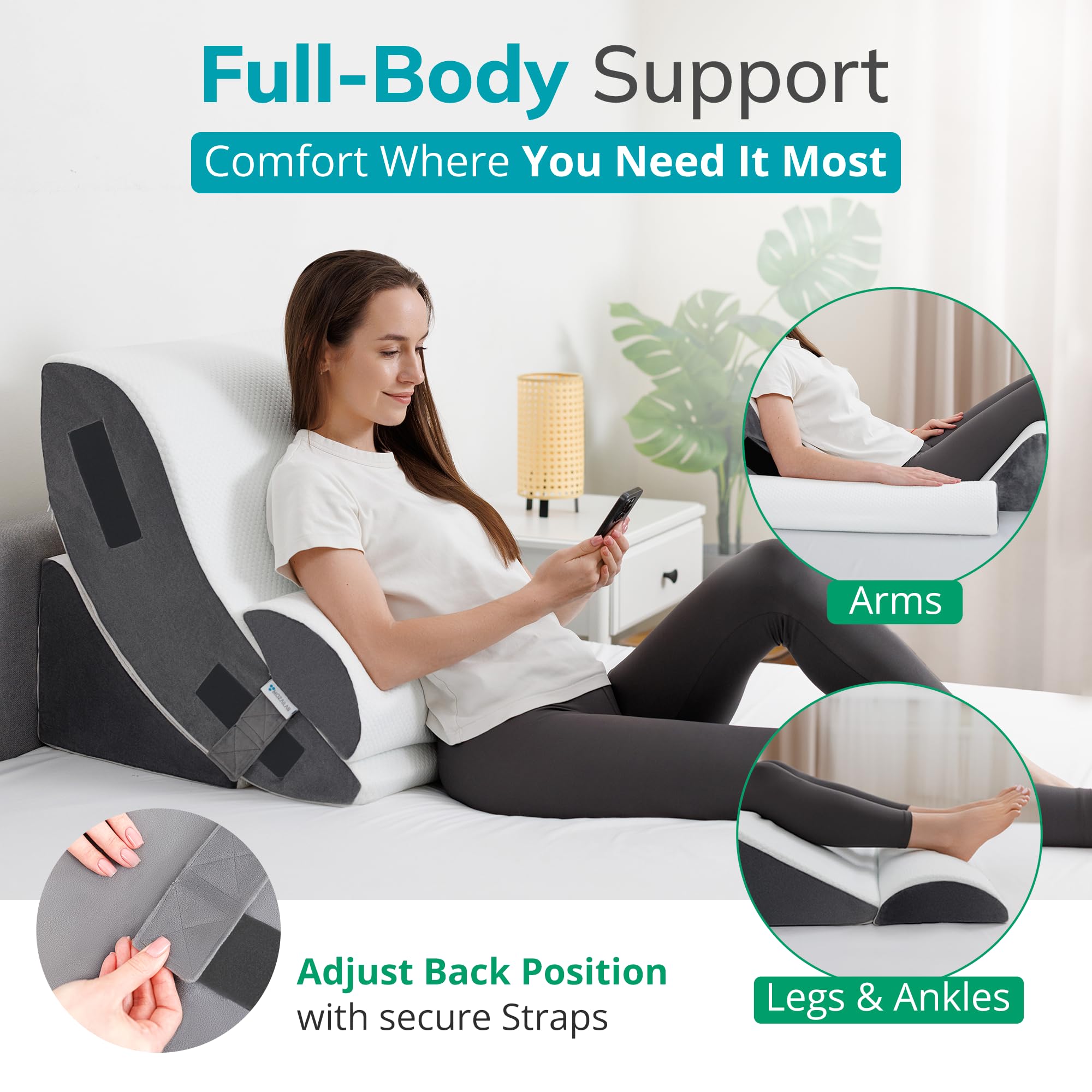 Orthopedic Bed Wedge Pillow Set 4PCS – Memory Foam Wedge Pillow for After Surgery, Shoulder Surgery, Sleeping, Back, Leg, Arm Support – Post Surgery, Acid Reflux, GERD, Snoring Relief