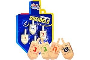 Izzy 'n' Dizzy Hanukkah Natural Wooden Dreidel (Pack of 4) - Medium