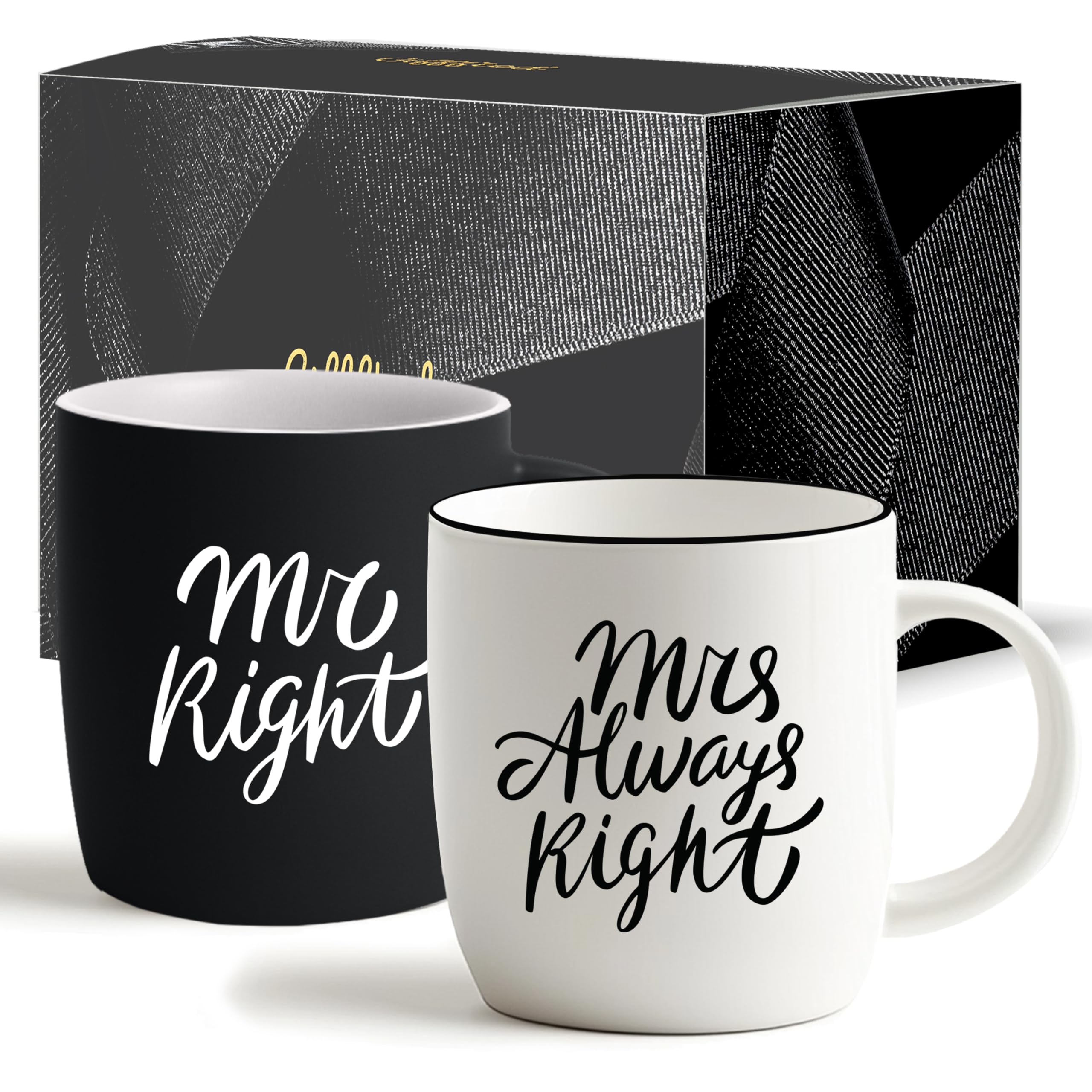 Triple Gifffted Mr Right Mrs Always Right Coffee Mugs Gifts Ideas for Couples, Wedding Anniversary, Engagement, Christmas, His & Hers, Bride and Groom, Parents, Newlyweds Bridal Shower, Ceramic 380ml