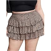 MakeMeChic Women's Plus Size Cheetah Print Mini Skirt Ruffle Tiered A Line Y2K Party Skirts