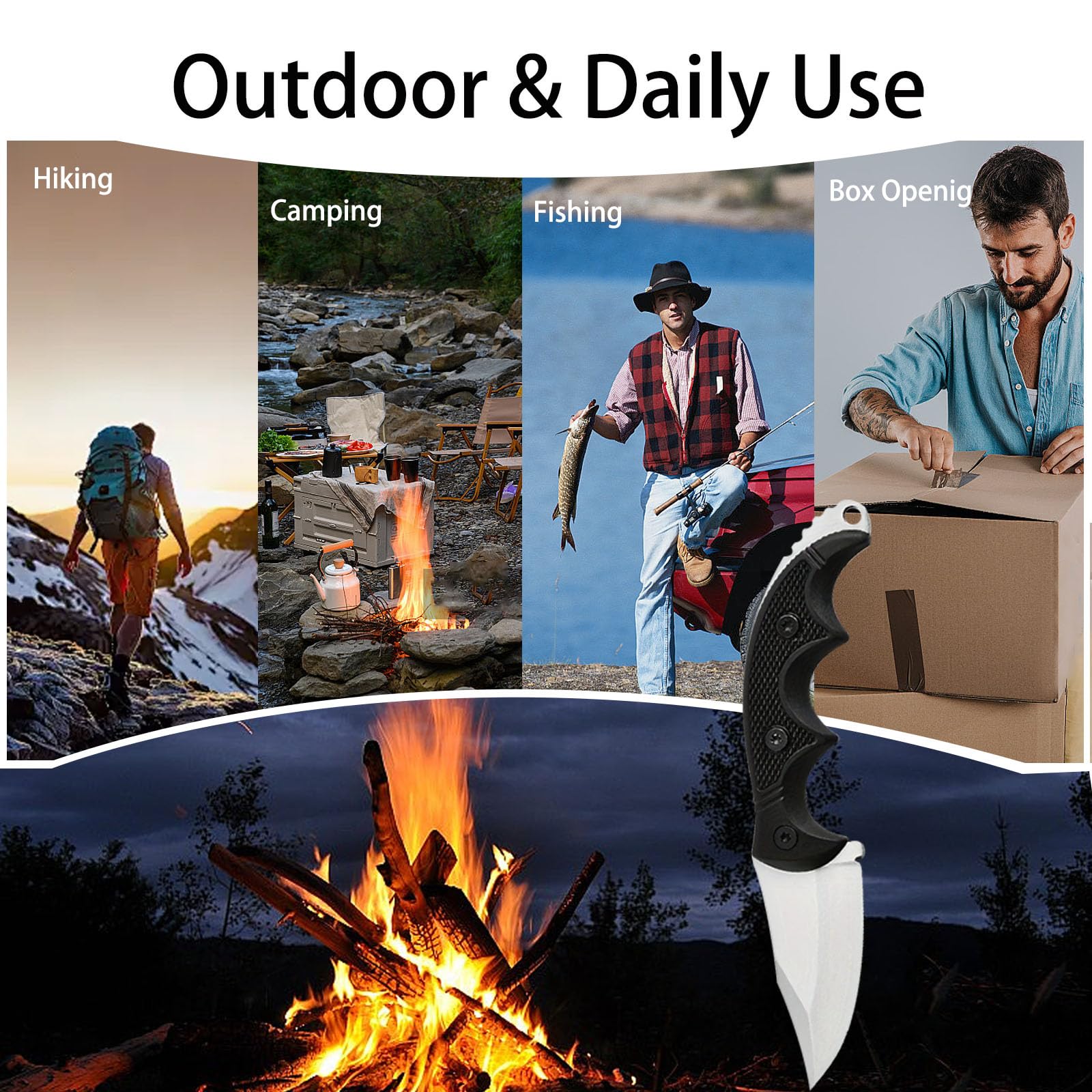 AZHU Small Fixed Blade Knife Neck Knife with Sheath and Chain - Lightweight 2.2 Inch Full Tang Blade for Tactical EDC Camping Survival - Non-slip Handle