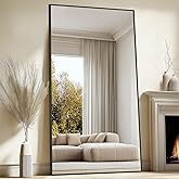 82"X44" Oversized Floor Mirror Full Length, Extra Large Standing Mirror for Gym Bedroom Living Room Clothing Store, Tempered Glass Black Full Length Body Mirror, Hanging or Wall Mounted
