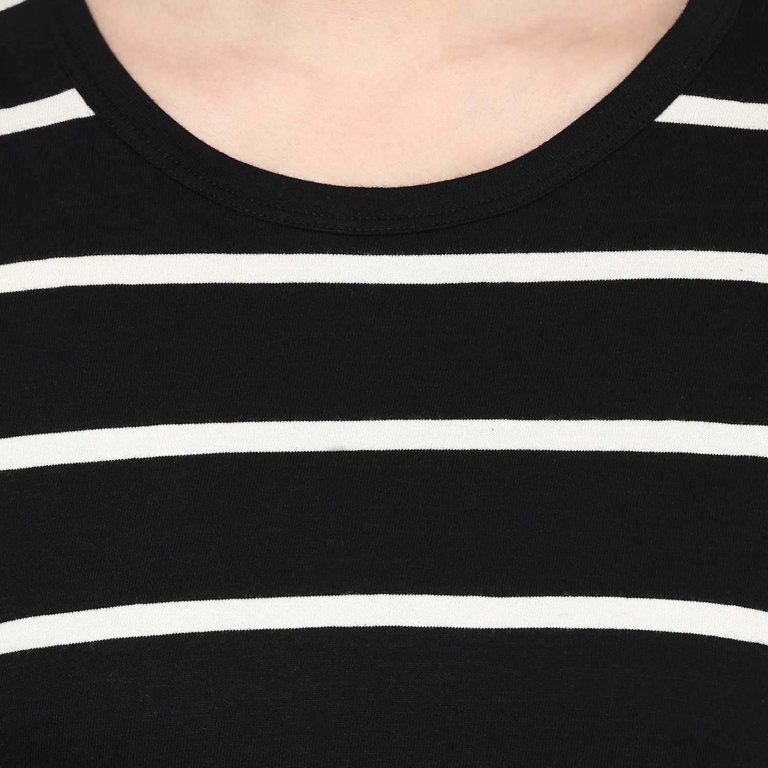 hypernation black and white stripe round neck cotton t-shirt for women