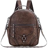 VASCHY Small Backpack Purse for Women, Cute Vegen Leather Mini Backpack for Lady with Guitar Shoulder Bag Handbag Strap Coffee
