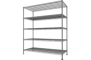 REIBII 45.5''W Storage Shelves Wire Shelving, 5 Tier Pantry Shelves for Storage Rack, Adjustable Metal Shelving for Pantry Kitchen Steel Shelving, 45.5" W x 71" H x 17.7" D