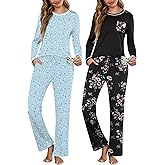 Marvmys Womens Pajama Sets 2 Pack Pajamas Long Sleeve Pj Sets Tops and Pants Printed Pjs Sleepwear with Pockets S-3XL