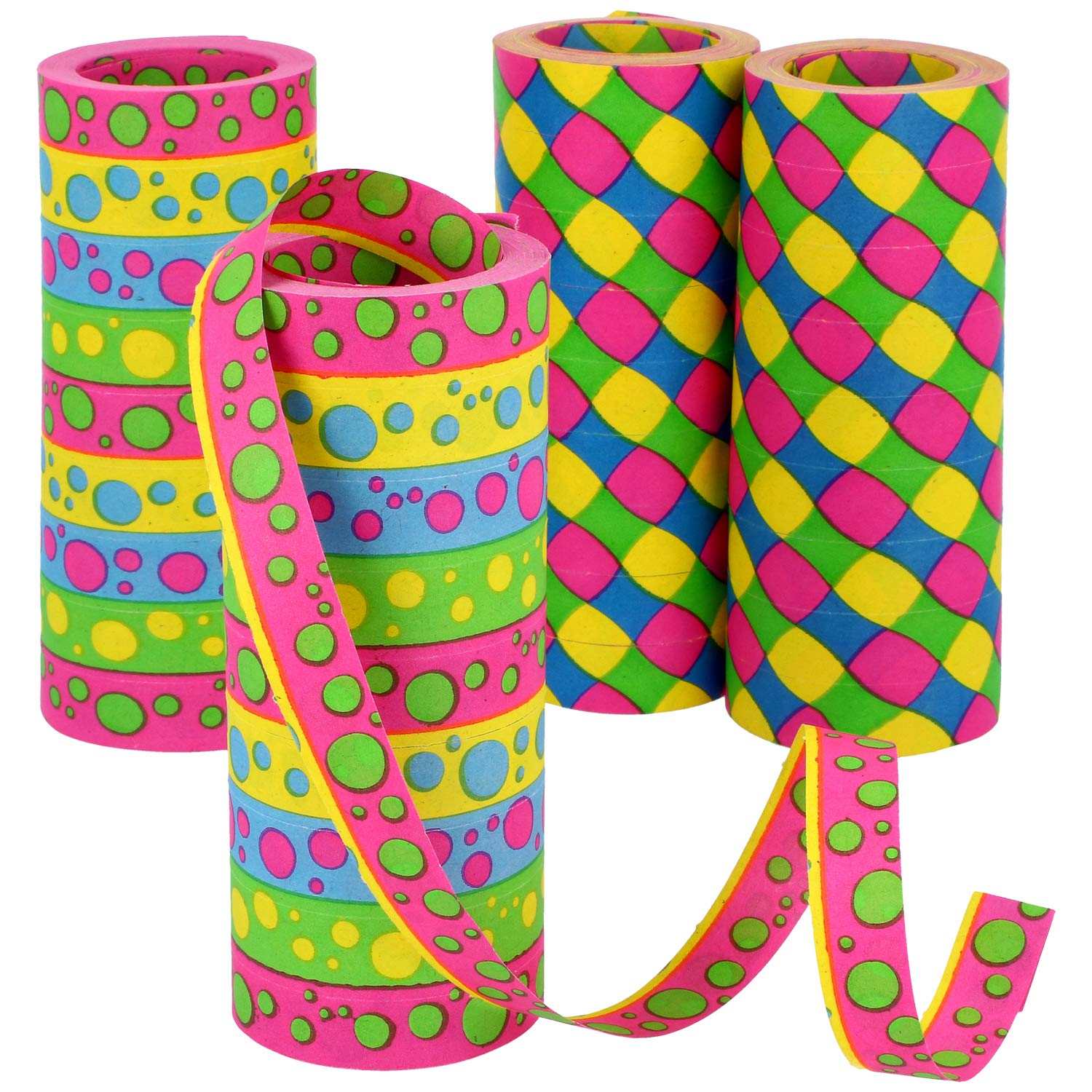 com-four® 4x XXL streamers rolls, extra long as a party decoration for birthdays - paper snakes for New Year's Eve - 15 m, 9 rolls extra wide 14 mm