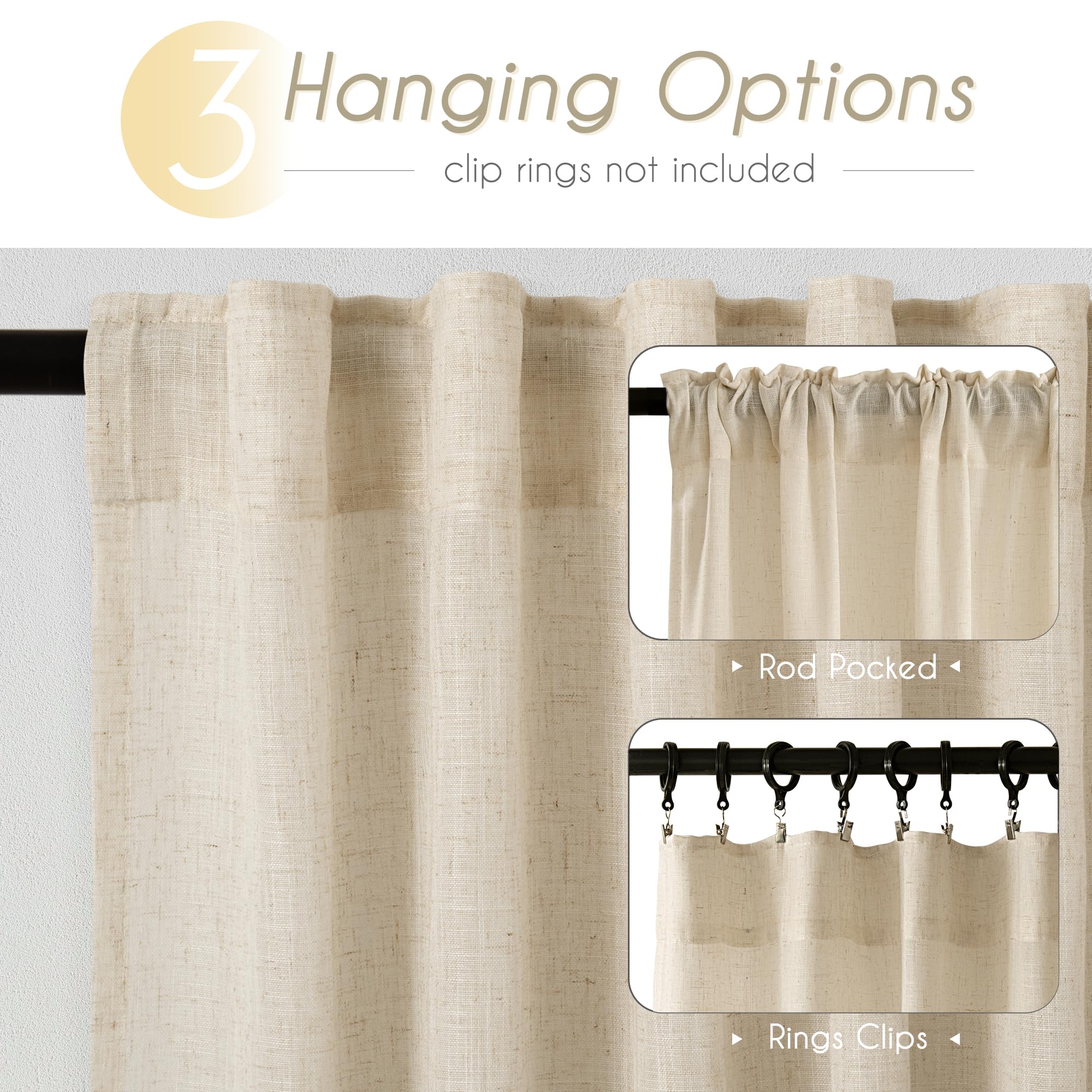 Condition photo showing New/Like New for greyish beige linen curtain 96 inch length 2 panels set back tab light filtering living room curtain
