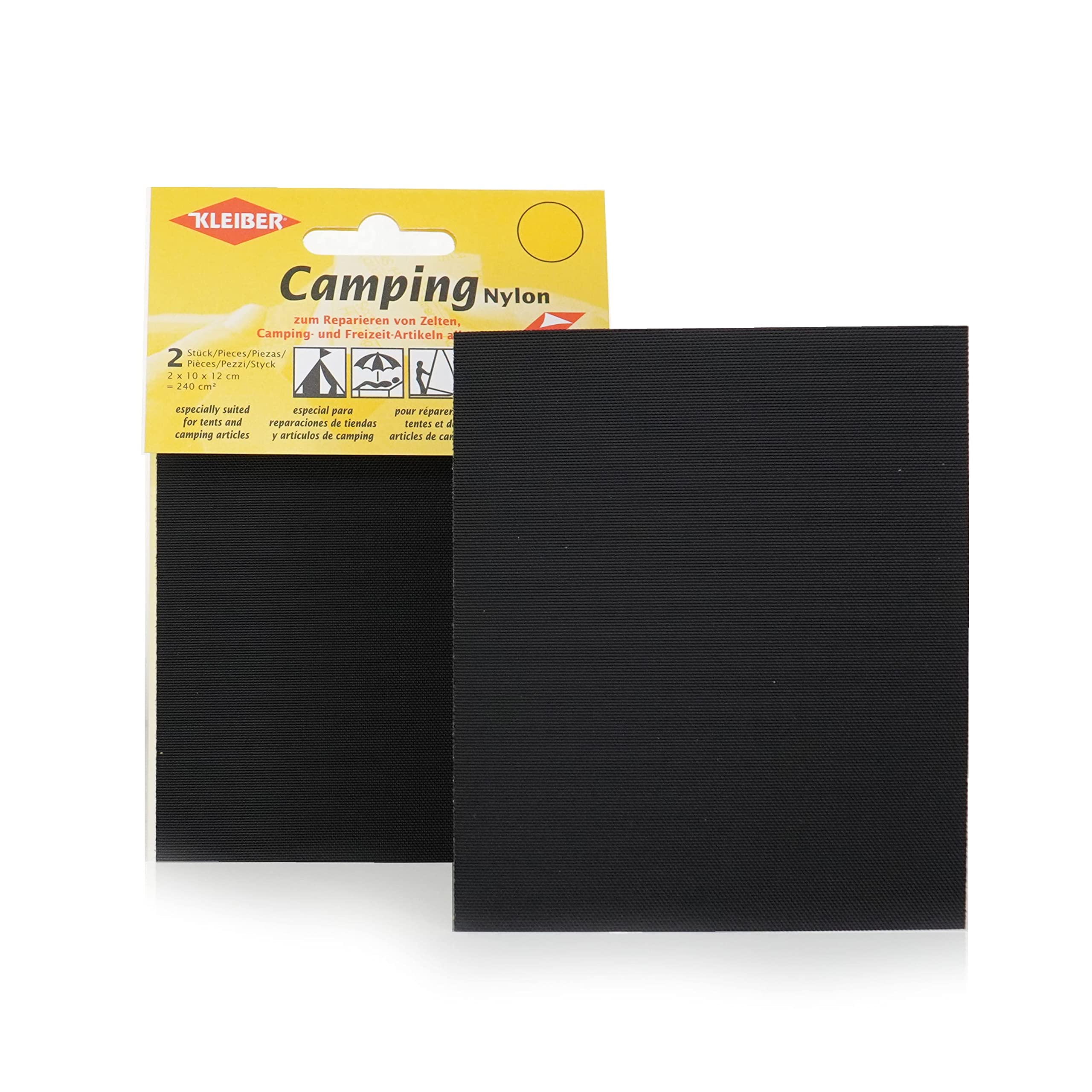 Kleiber Canvas Style Self-Adhesive Waterproof Nylon Repair 2 Patches (10cmx12cm each) -Black, 12 x 10 centimeters