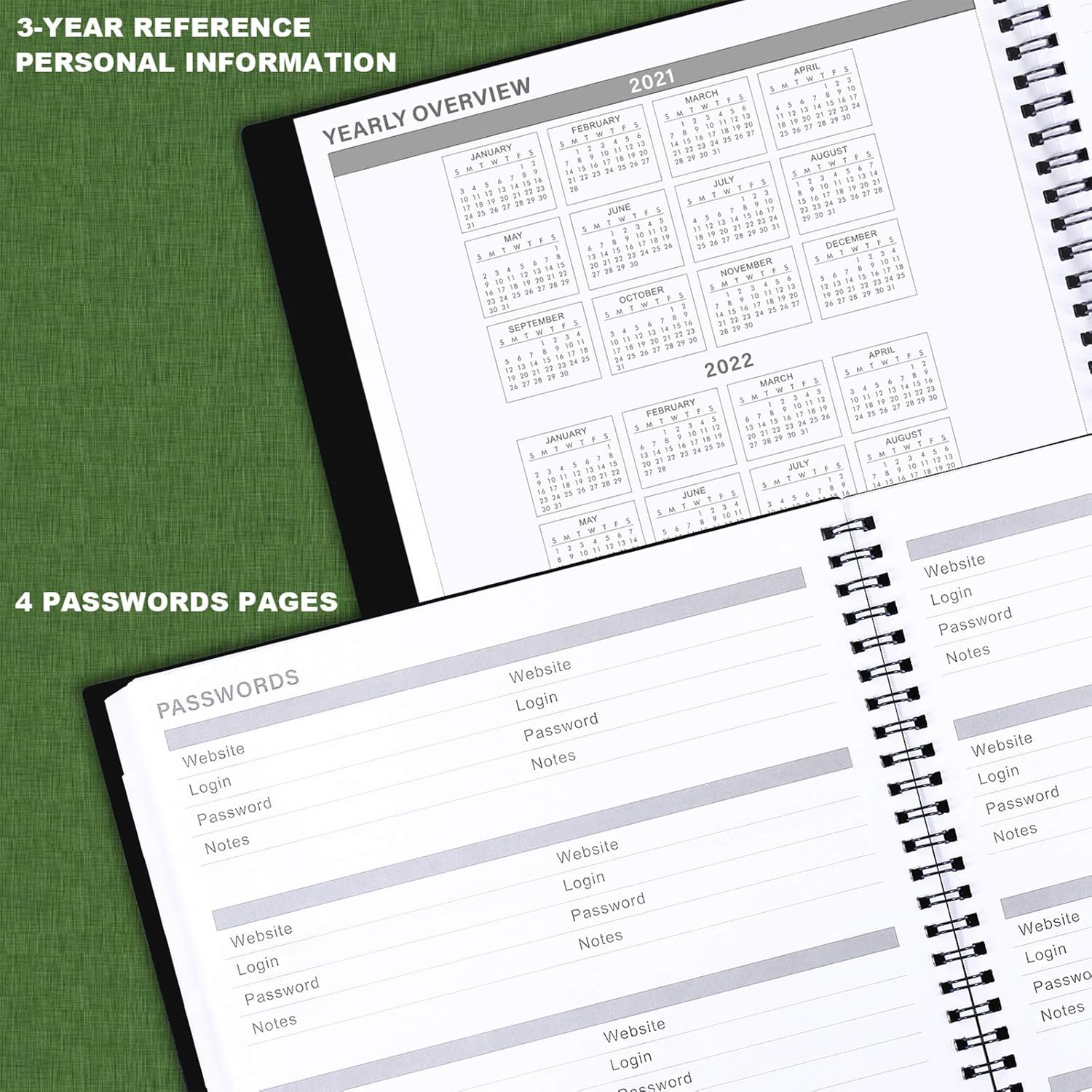 2021 Monthly Planner - 12-Month Planner with Tabs & Pocket & Label, Contacts and Passwords, 8.5" x 11", Thick Paper, Jan. - Dec. 2021, Twin-Wire Binding - Black by Artfan : Office Products