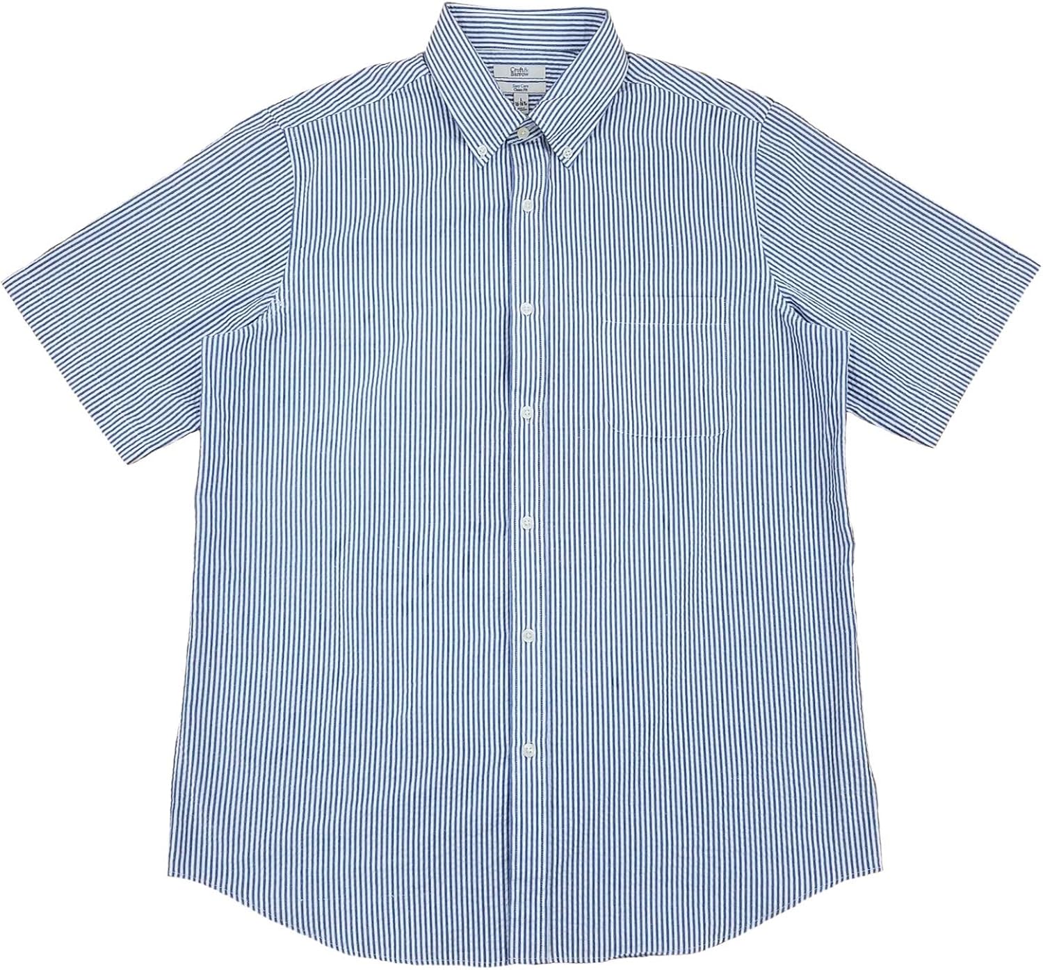 Mens White & Blue Stripe Classic Fit Short Sleeve Dress Shirt at Amazon