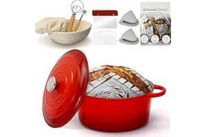 5QT Enameled Cast Iron Bread Oven with Proofing Basket for Sourdough Bread Baking, Bread Making Supplies Tools,Heavy-Duty Coo