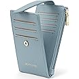 BOSTANTEN Slim Wallet Women RFID Blocking Card Holder Leather Bifold Wallet with Zipper Pocket Blue