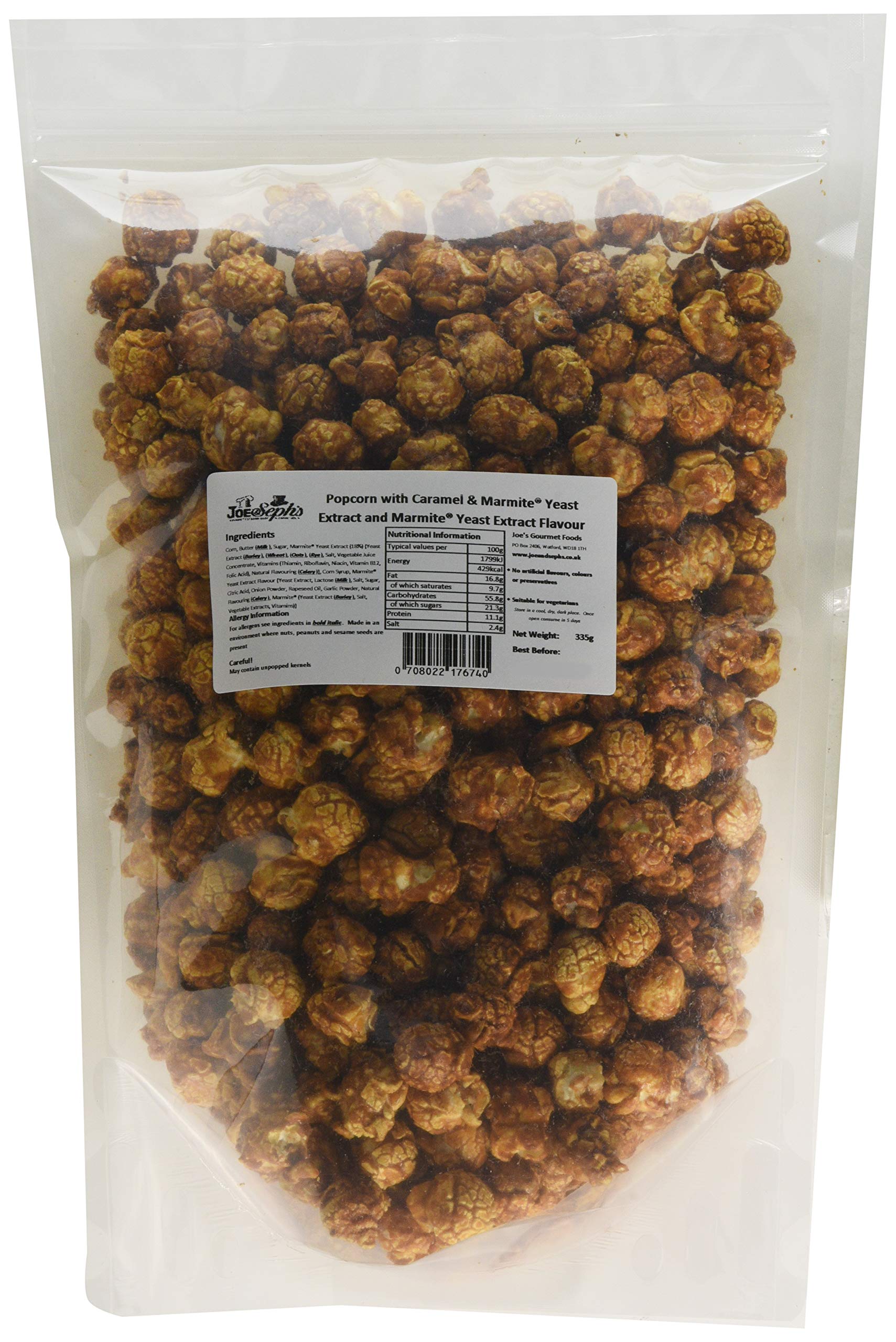Joe & Seph's Marmite Popcorn (1x335g)| gourmet popcorn, air-popped popcorn, popcorn for a party, bulk popcorn pack, salty popcorn