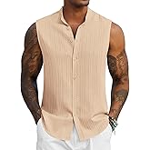 COOFANDY Mens Sleeveless Summer Shirts Beach Tank Tops Button Up Textured Tank Shirt for Vacation