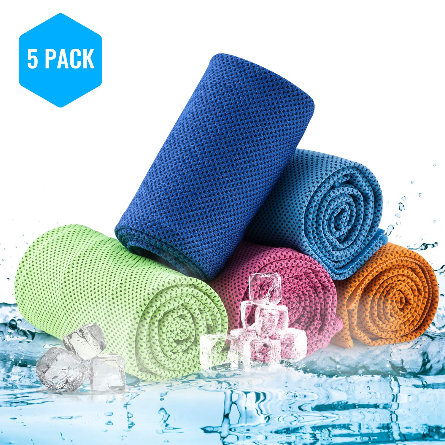 CyvenSmart Cooling Ice Towel for Neck 5 Pack,Cool Rags Cold Chilly Towel for Yoga,Sport,Gym,Workout,Camping,Fitness,Running,Workout&More Activities