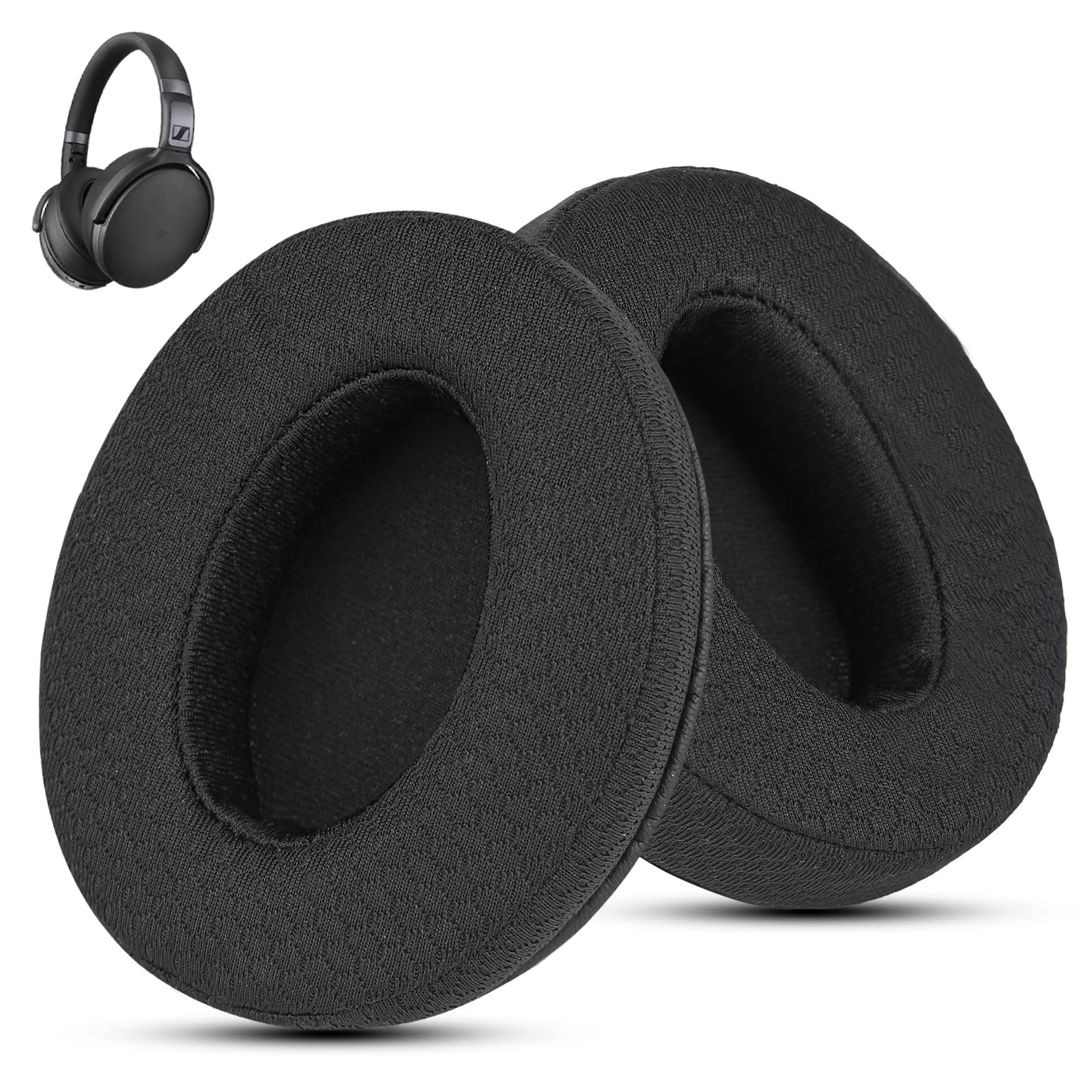 Wzsipod Replacement ear pads for Sennheiser HD 4.50BT/HD 4.50BTNC/HD4.50SE/HD4.40BT/HD4.30G/HD4.20S/HD458BT/HD 450/HD450BT/HD400S/HD350BT headphones - breathable fabric material（Black）