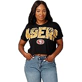 FOCO NFL Womens NFL Team Logo Ladies Fashion Distressed Wordmark Crop Top Shirt