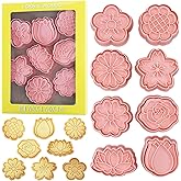 Flower Cookie Cutters Set with Cookie Stamp 8 Variety Shapes Spring Floral Baking Tool for Homemaking Cookie (Flowers)