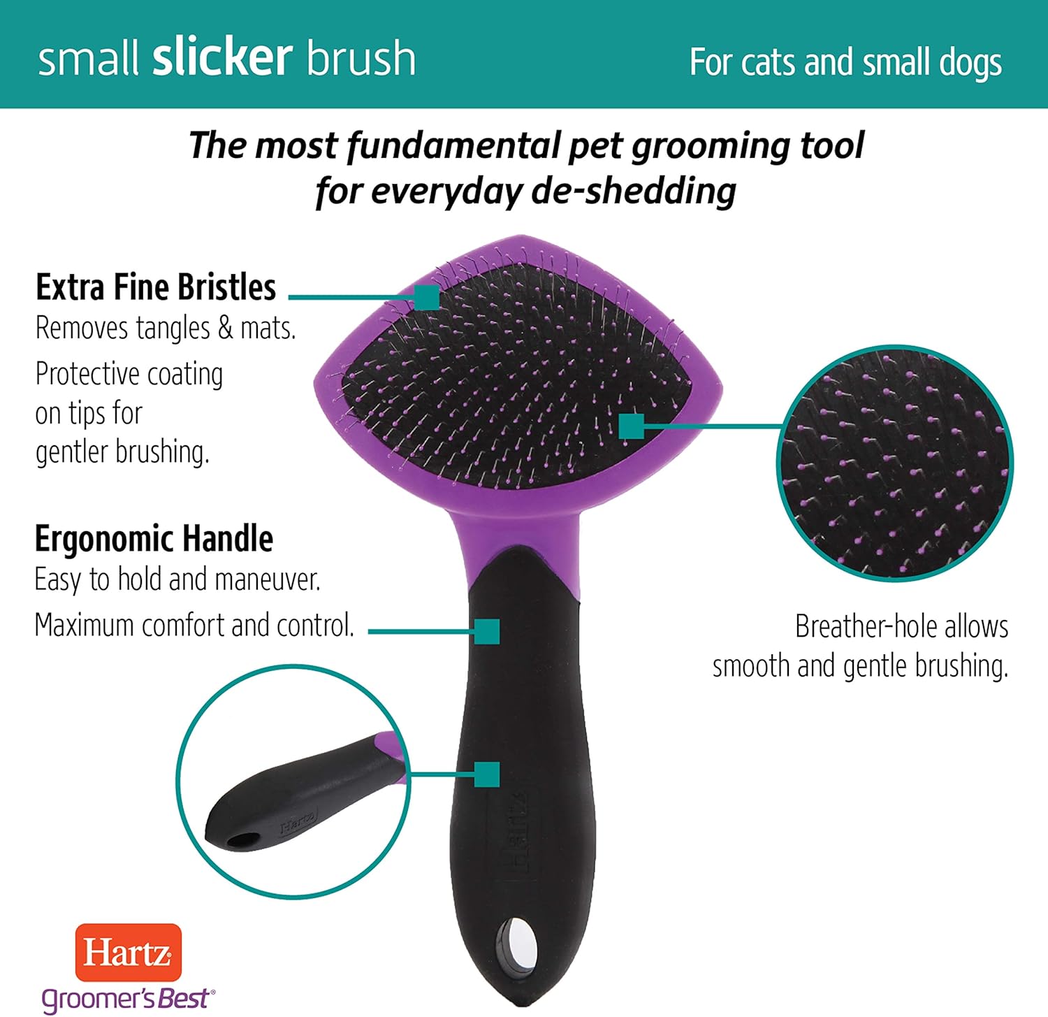 HARTZ, Groomer's Best Small Slicker Brush for Cats and Small Dogs, Black/Violet, 1 Count : Pet Brushes : Pet Supplies