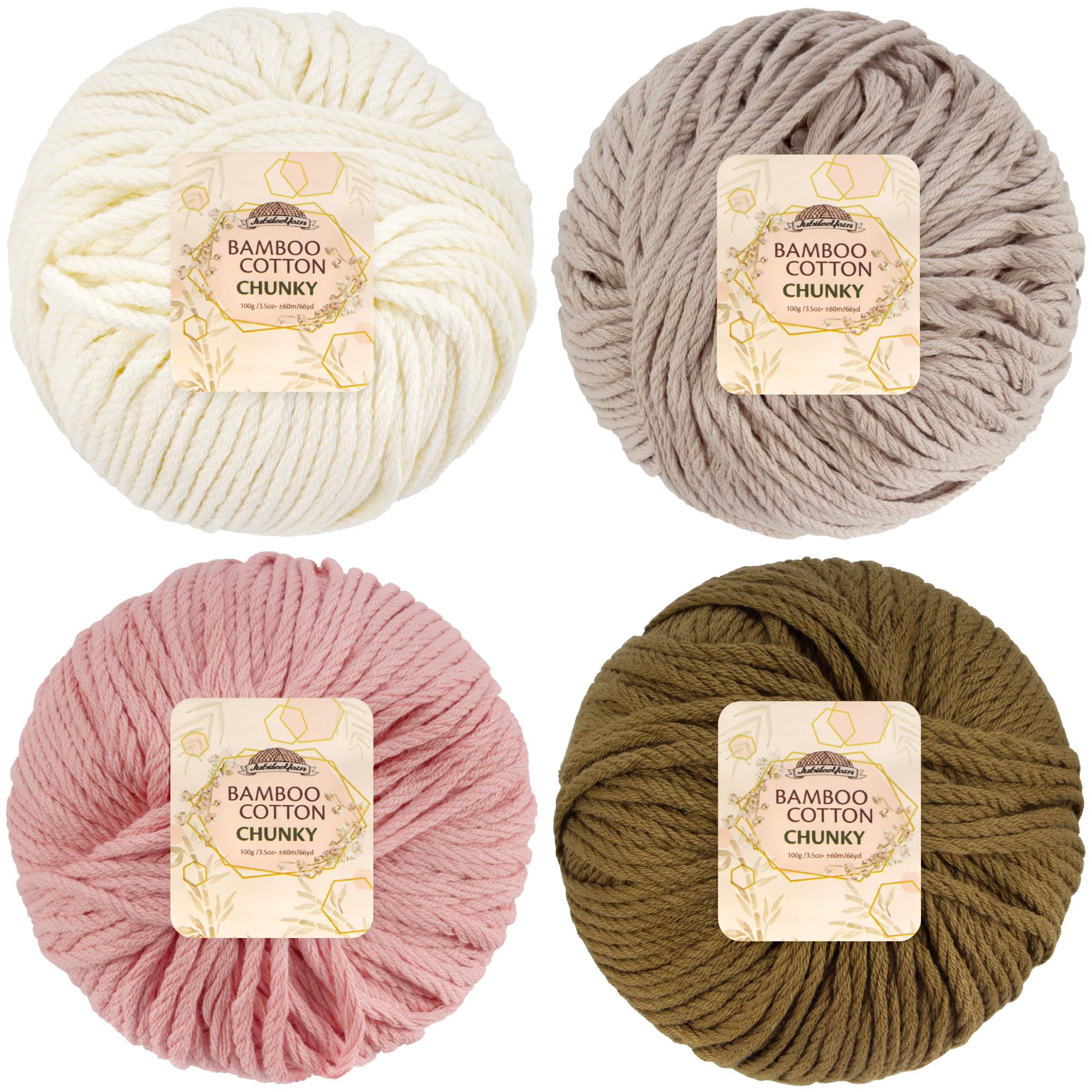 JubileeYarn Bamboo Cotton Chunky Yarn - 100g/Ball - Shades of Neutral Tones - 4 Balls — image 1