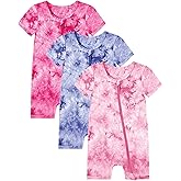 Jimonda Baby Girl Boys Rayon From Bamboo Pajamas 3 Pack Short Sleeve Footless Romper 2 Way Zipper Tie Dye Pjs Sleeper 0-24M