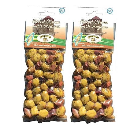 griechische gemischte Oliven in Oregano-Öl vakuumverpackt 2 x 150 Gramm