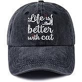 Life is Better with Cat Hat for Women Men, Adjustable Cotton Embroidered cat Lovers Baseball Cap