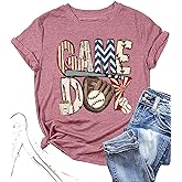 Baseball Game Day Tshirt Women Funny Letter Print Baseball Mom Shirt Vintage Graphic Tee Casual Short Sleeve Tops