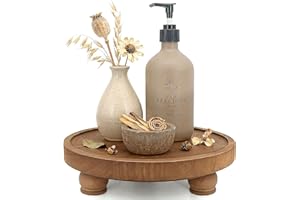 EOSAHR Farmhouse Wood Risers for Bathroom Decor - Decorative Pedestal Tray for Your Kitchen and Home - Rustic Round Waterproo