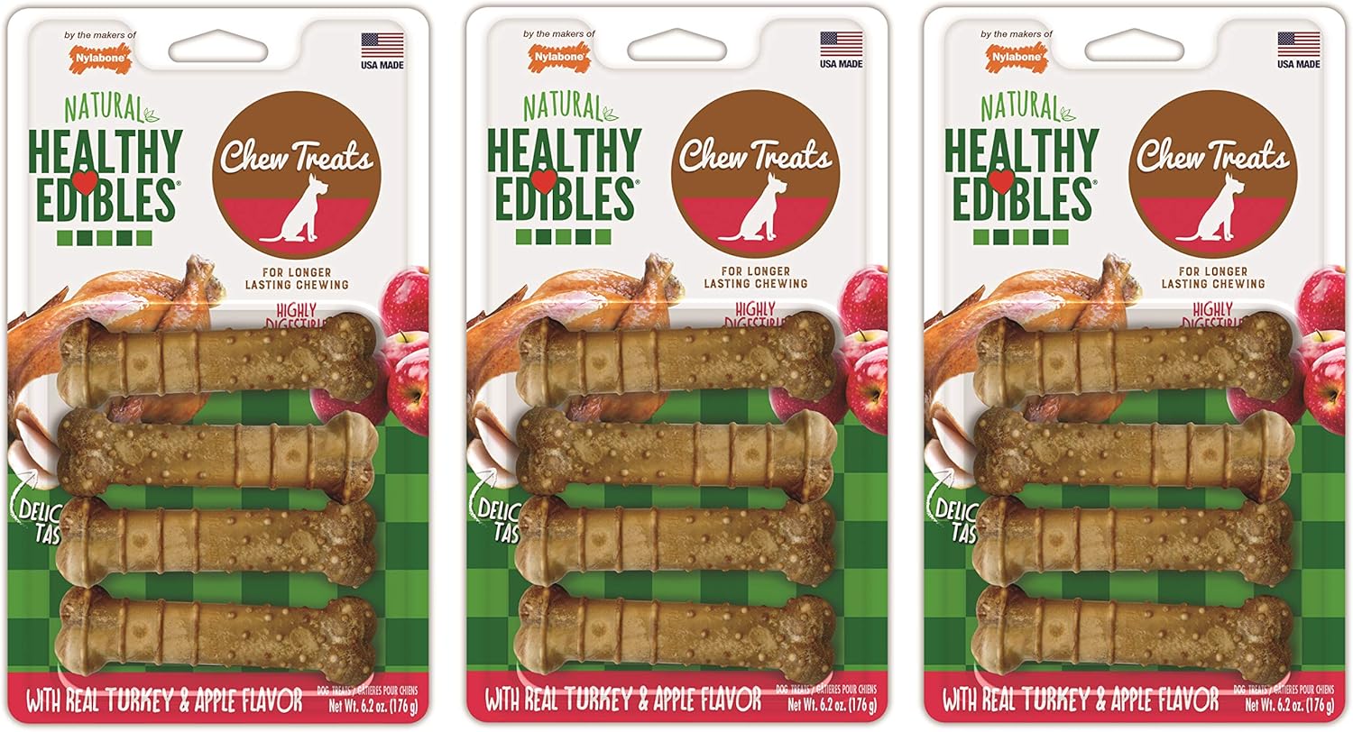 Nylabone Healthy Edibles Turkey and Apple Flavored Dog Treat Bones