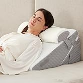 Ruqmuis 3PCS Wedge Pillow Set for After Surgery, Adjustable 9&12 Inch Bed Wedge Pillow for Sleeping, Incline Pillow Wedge for Headboard, Post Surgery, Acid Reflux, Neck&Back Support, White/Grey