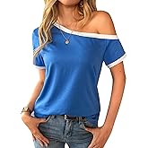 Remidoo Women's Short Sleeve Off The Shoulder Ringer Tee Shirts Loose Fit Casual Summer Tops