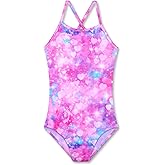 LUOUSE Girls Sparkle Swimsuits Quick Dry Crossback One Piece Beach Swimwear Bathing Suit with Adjustable Strap 4-9 Years