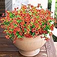 HyeFlora Artificial Flowers for Outdoor Indoor Garden Home Decoration, Faux Flower Daisy with Eucalyptus Leaves Fake Plants Greenery Boxwood Porch Patio, 12 Bundles (Red)