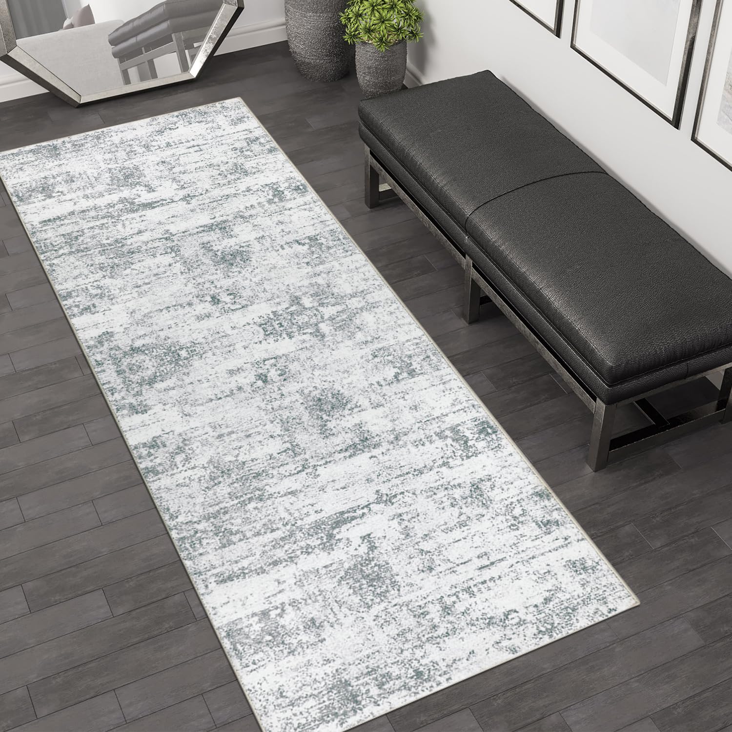 Cekene Modern Runner Rugs for Hallway Grey 65x180cm Kitchen Runner Mat Non-slip Washable Entryway Rugs Low Pile Non Shedding Floor Carpet for Floor Kitchen Bedroom Laundry Room
