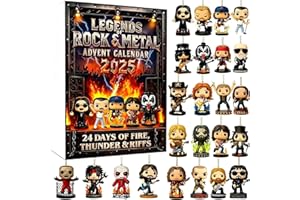 Calendrier de l'Avent Legends of Rock & Metal 2025-24 jours avec personnages musicaux emblématiques en 2D, convient pour Noël