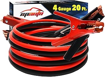 EPAuto 4 Gauge x 20 Ft 500A Heavy Duty Booster Jumper Cables with Travel Bag and Safety Gloves (4 AWG x 20 Feet) The Bank Heavy Duty